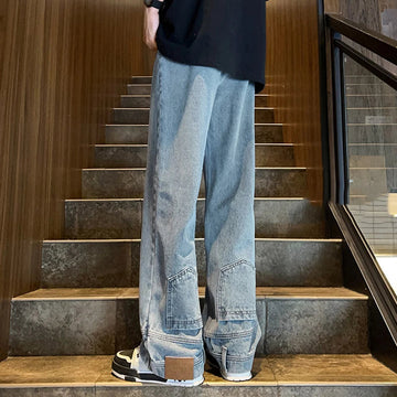 AIDASE  -  Niche Men's Jeans Pocket Reverse Straight-leg Design Male Denim Long Pants 2025 New Fashion Solid Color Trousers 21E6850 aidase-shop